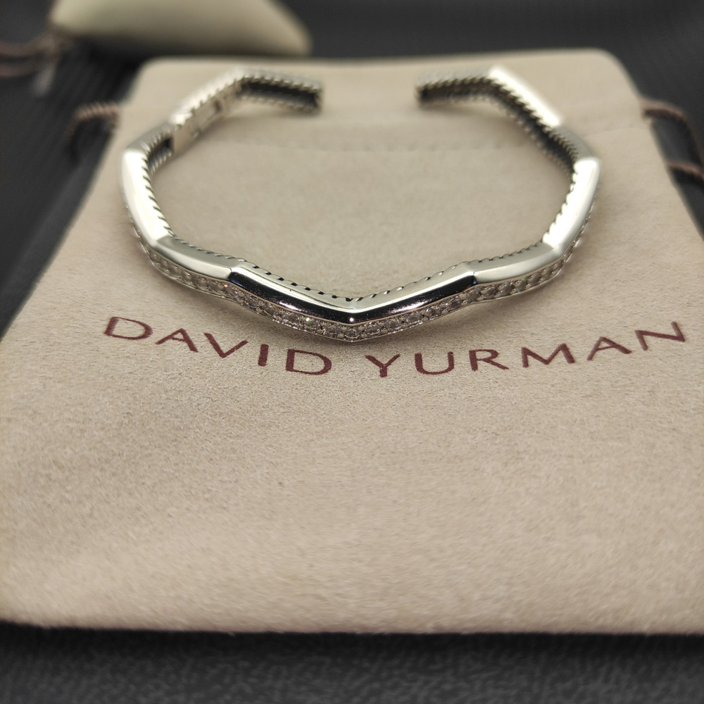 David Yurman Silver 5mm Single-row Diamond Cuff Bracelet